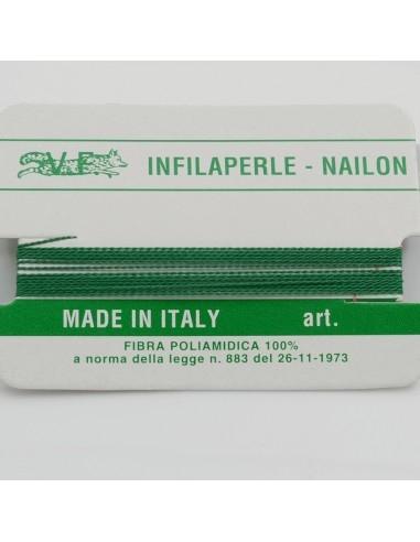 Filo nylon infilaperle di colore verde con ago di diverse misure - GDO