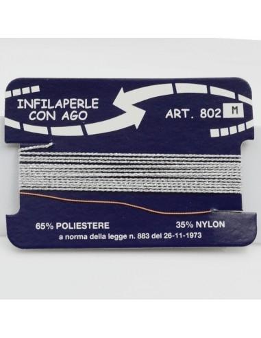 Filo nylon infilaperle di colore argento lurex con ago di diverse misure - GDO