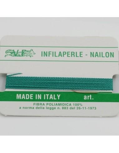 Filo nylon infilaperle di colore verde acqua con ago di diverse misure - GDO