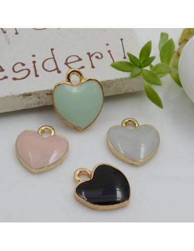 Ciondoli cuore smaltato 11x13mm 2pz in ottone oro chiaro