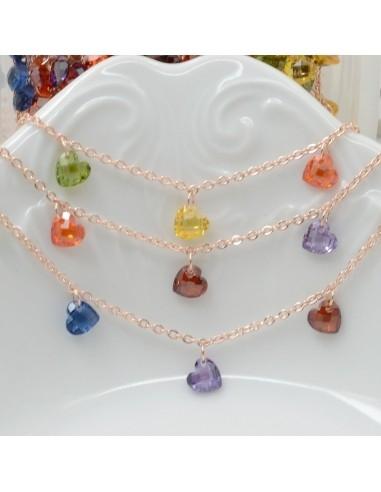 Catena in ottone oro rosa con Zirconi a cuore colore mix 5mm 50cm GDO | Gioie d'Oriente