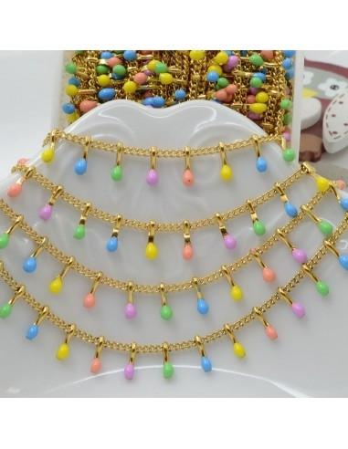 Catena in acciaio groumetta oro piatta forma gocce smaltato mix altezza 0.6 mm confezione 50 cm