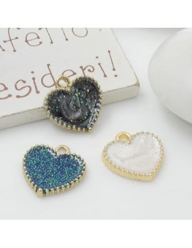 Ciondoli cuore smaltato 14.5x15.5mm 2 pz in ottone GDO