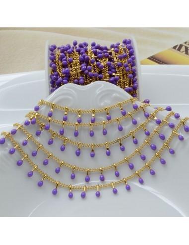 Catena in acciaio groumetta oro piatta forma gocce smaltato Viola altezza 0.6mm confezione 50 cm GDO