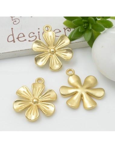 Ciondolo forma di fiore colore oro opaco 20x23mm 2pz in zama GDO