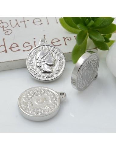 Ciondolo medaglia in acciaio inossidabile 15.5 x 18 mm spessore 3 mm 1pz Gioie d'Oriente