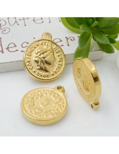 Ciondolo medaglia in acciaio inossidabile 15.5 x 18 mm spessore 3 mm 1pz Gioie d'Oriente