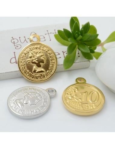Ciondolo medaglia in acciaio inossidabile 20 x 24 mm spessore 3 mm 1pz Gioie d'Oriente