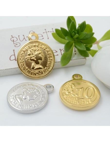 Ciondolo medaglia in acciaio inossidabile 20 x 24 mm spessore 3 mm 1pz Gioie d'Oriente