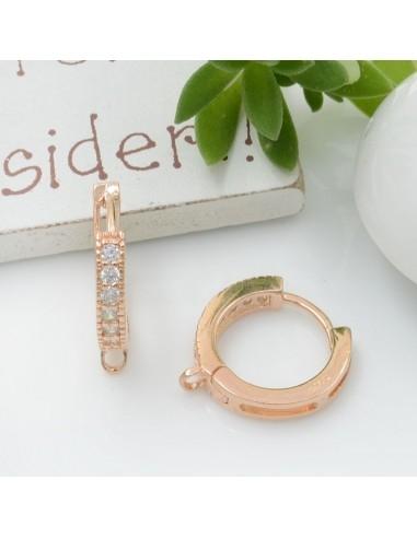 Orecchini tondi Argento 925 con zirconi bianchi 14.5mm spessore 3mm oro rosa 1paio | GDO