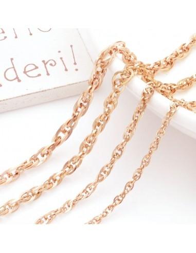 Catena doppia molto luminosa in acciaio colore oro rosa 1 mt