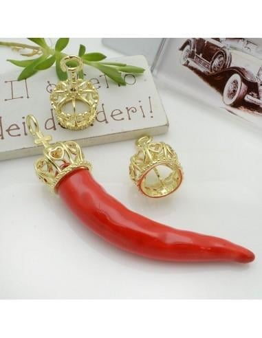 Ciondolo corona cuori in ottone oro 26x16 mm 1pz Gioie d'Oriente