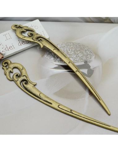 Segnalibro forma forcina in metallo color bronzo 16x2.5cm 1pz - GDO