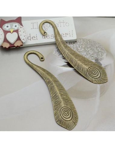 Segnalibro piuma con decorazioni in metallo color bronzo 10.5x2.3cm 1pz - GDO