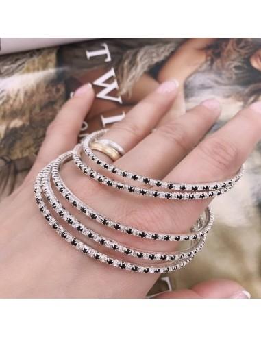 Bracciale rigido con strass trasparente / nero in metallo diametro 7cm 2mm 1pz