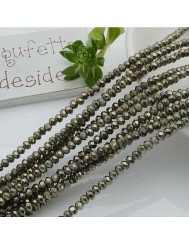 Filo di Mezzi Cristalli Verde Ocra Scuro Rondelle 2x3mm Sfaccettati Briolette 170pz GDO | Gioie d'Oriente