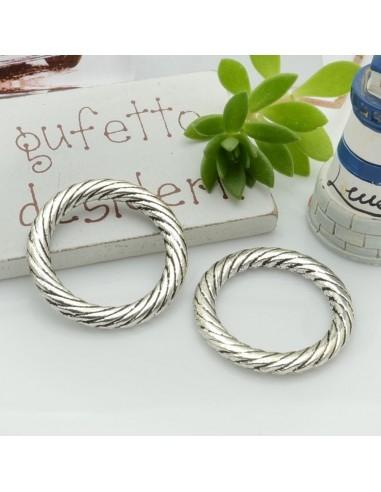 Ciondoli connettori ad anella con righe 24mm 2pz in metallo argento rodiato - GDO