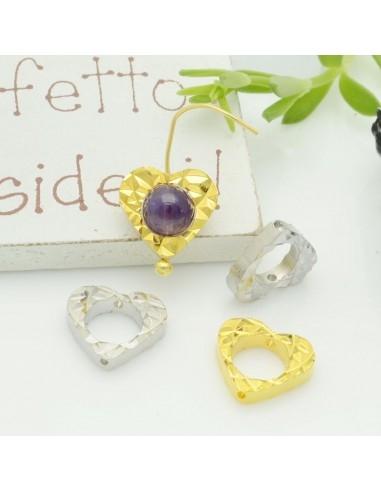 Ciondoli cuore vuoto in ottone 10mm 4pz varianti oro e argento rodio Gioie d'Oriente
