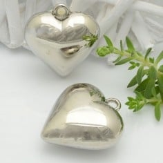 Ciondolo cuore bombato in Argentone argento 31x35 mm 1pz Gioie d'Oriente