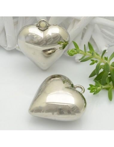 Ciondolo cuore bombato in Argentone argento 31x35 mm 1pz Gioie d'Oriente