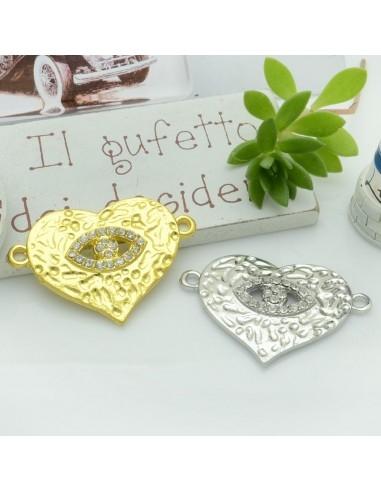 Ciondolo connettore cuore con occhio greco 34.5x24mm 1pz in ottone  - GDO