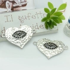 Ciondolo connettore cuore occhio greco nero in ottone 34.5x24mm 1pz Gioie d'Oriente 2