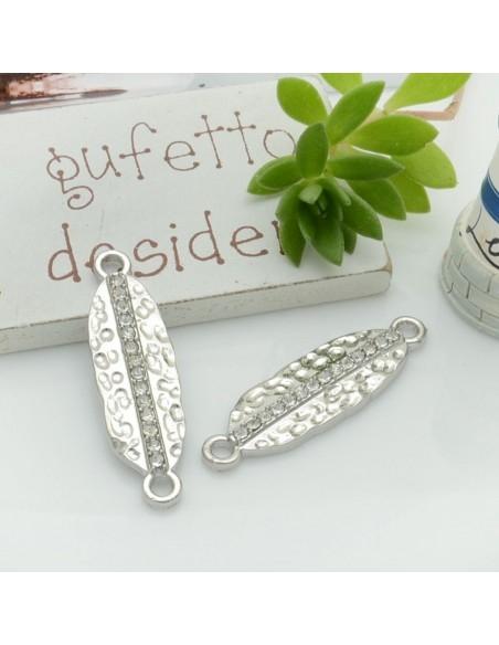 Ciondolo connettore in ottone con strass base argento rodio 33x9mm 1pz Gioie d'Oriente
