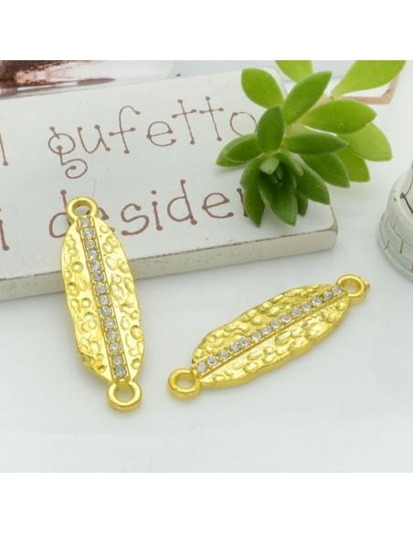 Ciondolo connettore in ottone con strass base oro 33x9mm 1pz Gioie d'Oriente