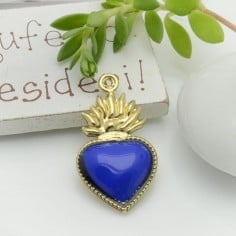 Ciondolo cuore sacro smaltato in zama base oro 30x17mm 1pz Gioie d'Oriente 2