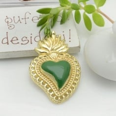 Ciondolo cuore sacro smaltato con fori in zama base oro 40x25.5mm 1pz Gioie d'Oriente 2