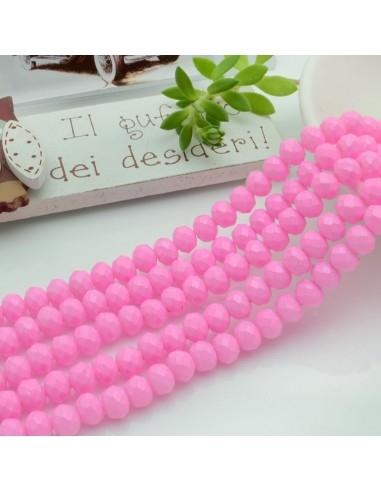 Filo di Mezzi Cristalli Rosa Fluo Rondelle Cipollotti 4x6mm Sfaccettati Briolette circa 84pz GDO | Gioie d'Oriente