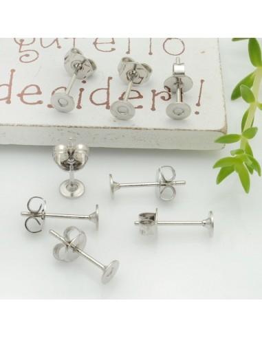 Base orecchini a perno con base piatta da incollo 4mm 4 paia|GDO