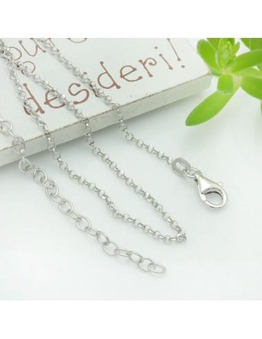 Base collana in argento 925 maglia rotonda loro sfaccettata 2mm 40cm + 5cm prolunga GDO