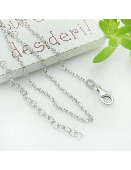Base collana in argento 925 maglia rotonda loro sfaccettata 2mm 40cm + 5cm prolunga GDO