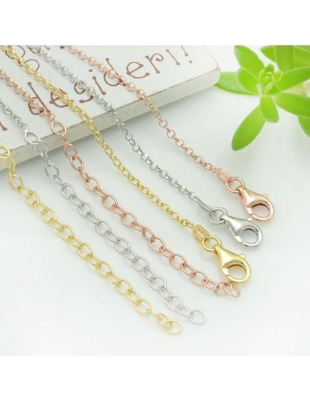 Base collana in argento 925 maglia rotonda loro sfaccettata 2mm 40cm + 5cm prolunga GDO