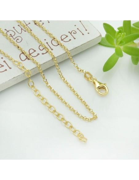 Base collana in argento 925 maglia rotonda loro sfaccettata 2mm 40cm + 5cm prolunga GDO