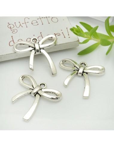 Ciondolo charm Fiocco 25x26mm decorare colore argento 3Pz GDO