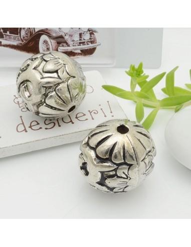 Distanziatore tonda con fiori colore argento antico 24mm 2pz GDO