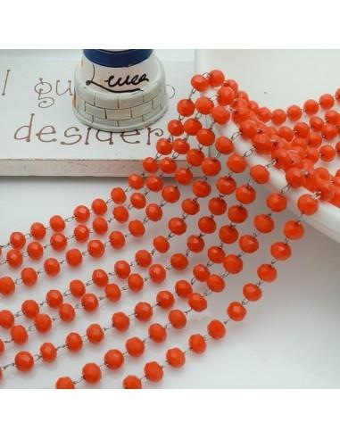 catena rosario in acciaio con cristalli 2.5x3.5mm 50cm base argento colore rosso arancione GDO