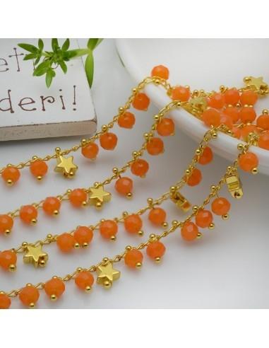 Catena Rosario con cristalli arancione 4mm e stelle oro 50cm | Bigiotteria fai da te di Gioie d'Oriente
