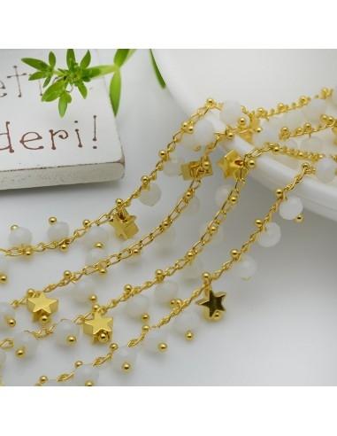 Catena Rosario con cristalli bianco 4mm e stelle oro 50cm | Bigiotteria fai da te di Gioie d'Oriente
