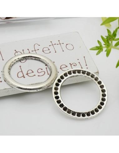 Connettori tondi vuoti con buco 27mm / 3 pz in metallo argento rodiato GDO