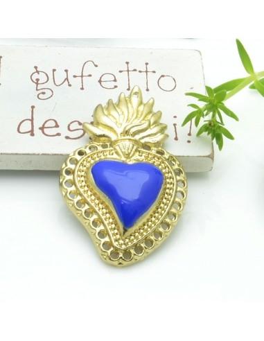Ciondolo cuore sacro smaltato con fori in zama base oro 40x25.5mm 1pz Gioie d'Oriente