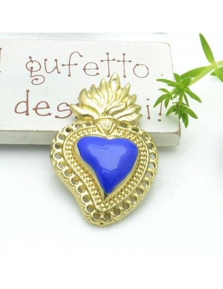Ciondolo cuore sacro smaltato con fori in zama base oro 40x25.5mm 1pz Gioie d'Oriente