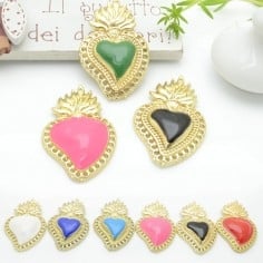 Ciondolo cuore sacro smaltato con fori in zama base oro 40x25.5mm 1pz Gioie d'Oriente