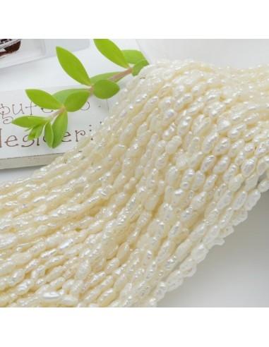 Fili di Perle di fiume piccoli chicchi di riso 3x5mm circa 40cm colore naturale bianco - GDO