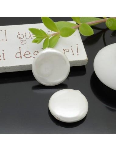 Perle di Maiorca sfuse tonde piatte colore bianco 20mm 1pz con foro passante GDO