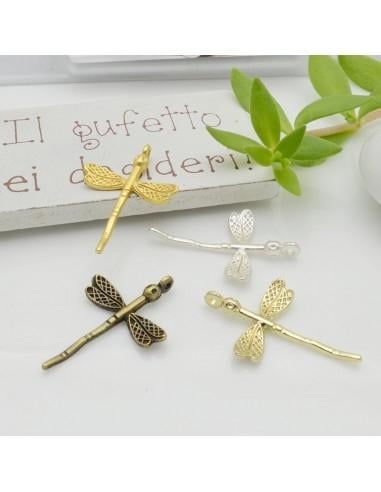 Ciondolo forma libellula in zama argento 19x28 mm 1pz Gioie d'Oriente