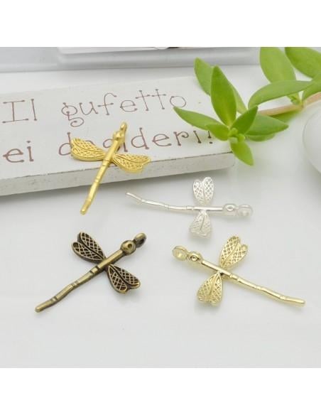 Ciondolo forma libellula in zama argento 19x28 mm 1pz Gioie d'Oriente