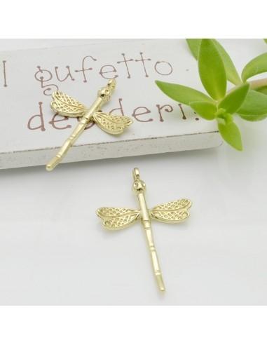 Ciondolo forma libellula in zama oro opaco 19x28 mm 1pz Gioie d'Oriente